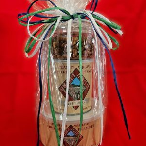 Stack of three products with decorative ribbon on a red background