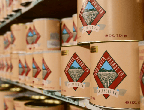 Row of good earth peanuts on a shelf